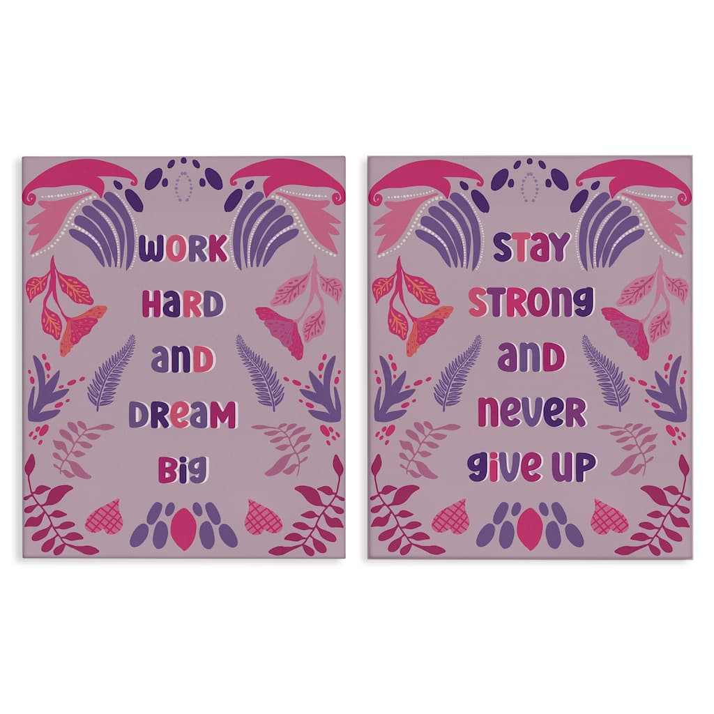 Stupell Purple Motivational Work Hard Canvas Wall Art Design By Julia Fox (Set of 2)