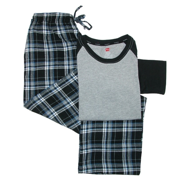 Hanes Men's Cotton Long Sleeve Shirt and Flannel Pajama Pants