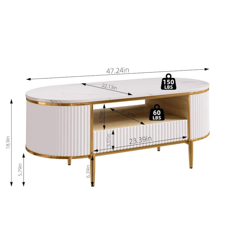Modern Luxury Fluted Coffee Table, 47.24" Oval Coffee Table