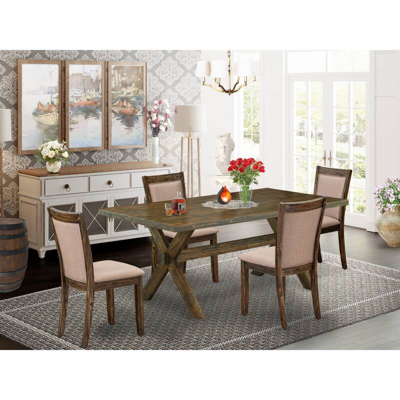 East West Furniture Dining Set- a Dining Table and Dark Khaki Linen Fabric Parson Chairs, Distressed Jacobean(Pieces Options)