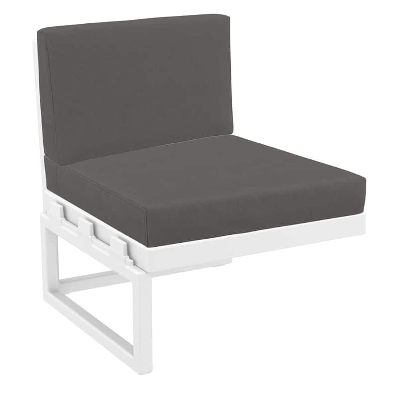 30" White Outdoor Patio Extension Lounge Chair with Charcoal Sunbrella Cushion