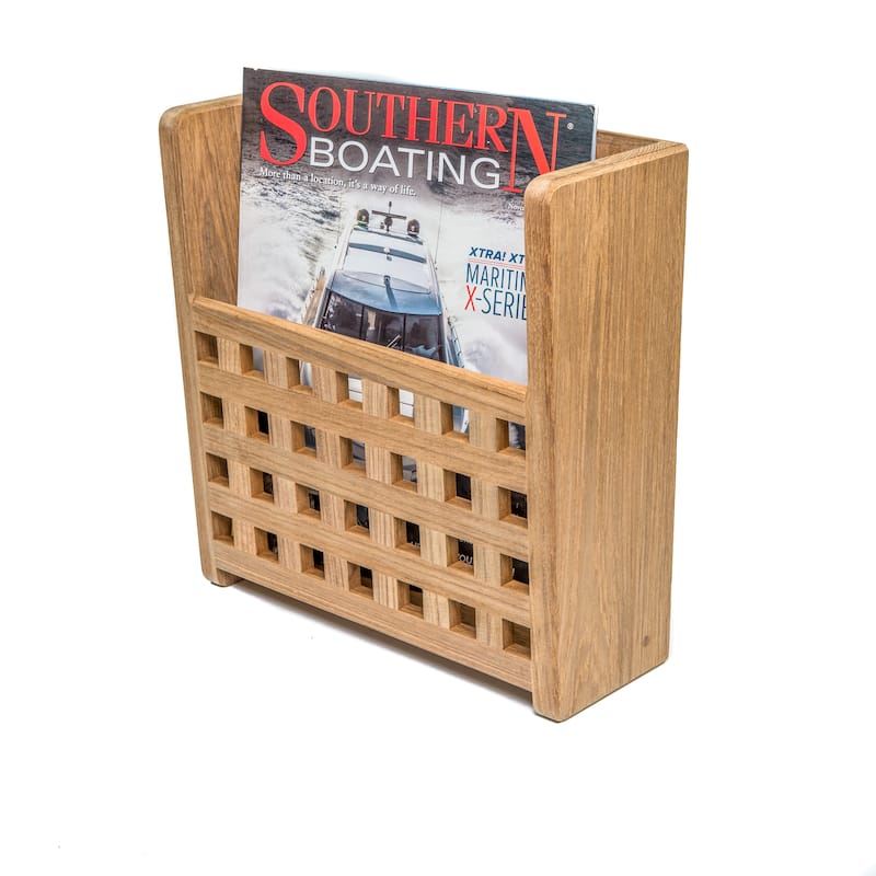 Teak Grate Front Magazine Rack - 10-1/2" W x 11-1/4" H x 4-3/8" D