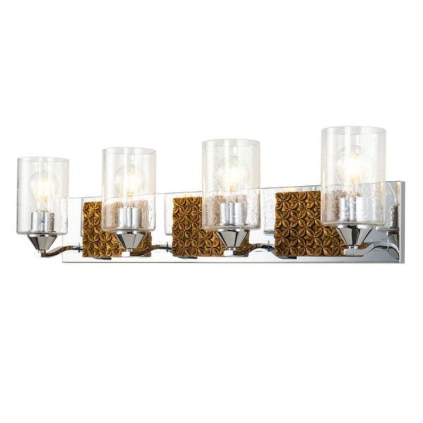 slide 1 of 3, 4 Light Bath Bar in Silver with Gold accents