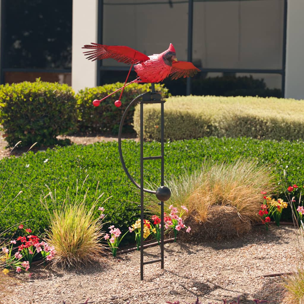 Alpine Corporation NCY408 Metal Rocking Cardinal Stake, Stylish Decor for Garden, Patio, & Lawn 56"H Red
