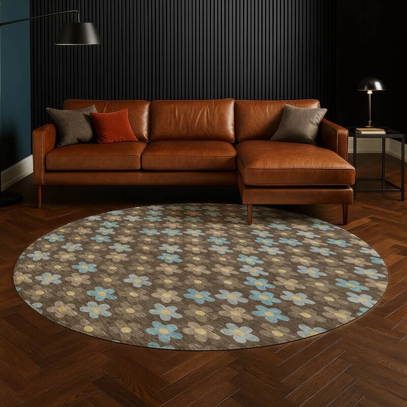 Machine Washable Indoor/ Outdoor Floral Kechi Chantille Rug