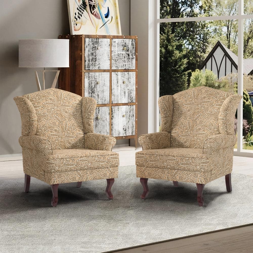 2 Set Traditional Wingback Accent Chairs Upholstered Armchair