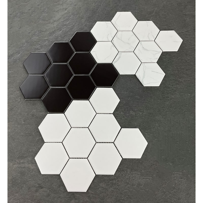Porcelain Mosaic Tiles - White 4" Hexagon Mosaic Tiles