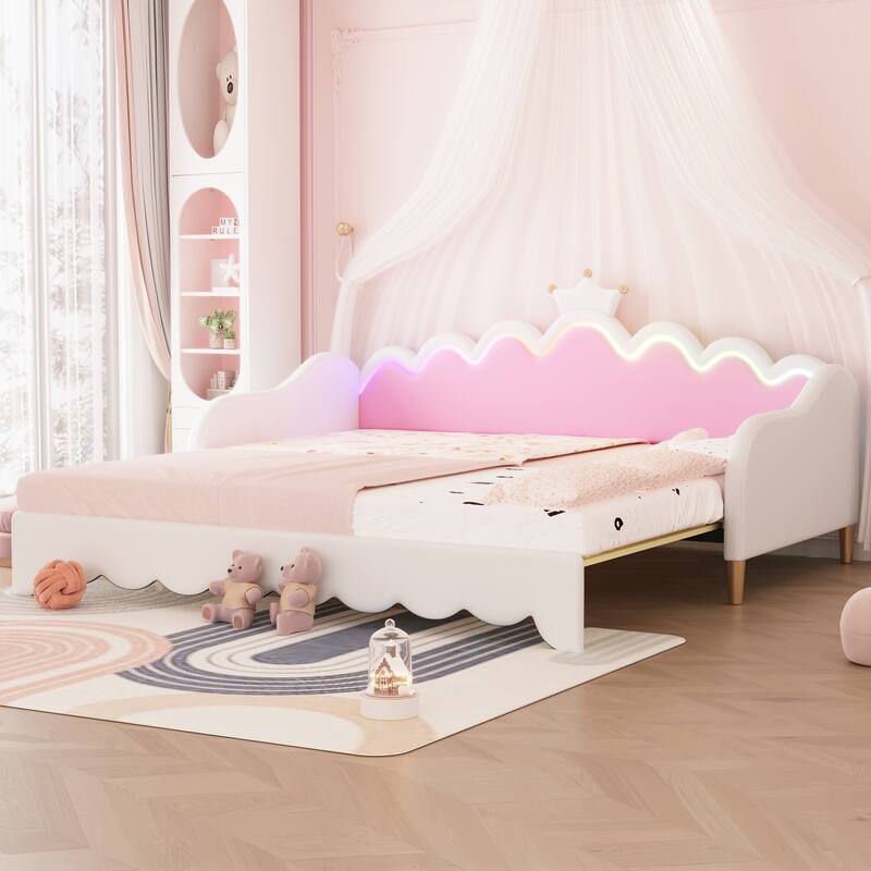 Twin Size Tufted Daybed with Trundle and Rivet Design - White