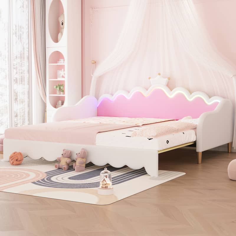 White Twin Size Tufted Daybed with Trundle and Rivet Design - White
