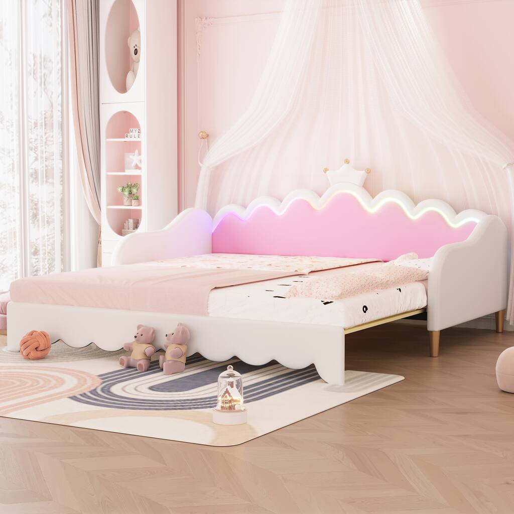 White Twin Size Tufted Daybed with Trundle and Rivet Design