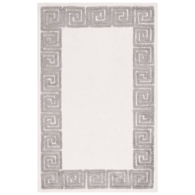 SAFAVIEH Handmade Metro Dream Greek Key Border Wool Rug - 6' Square - Ivory/Grey