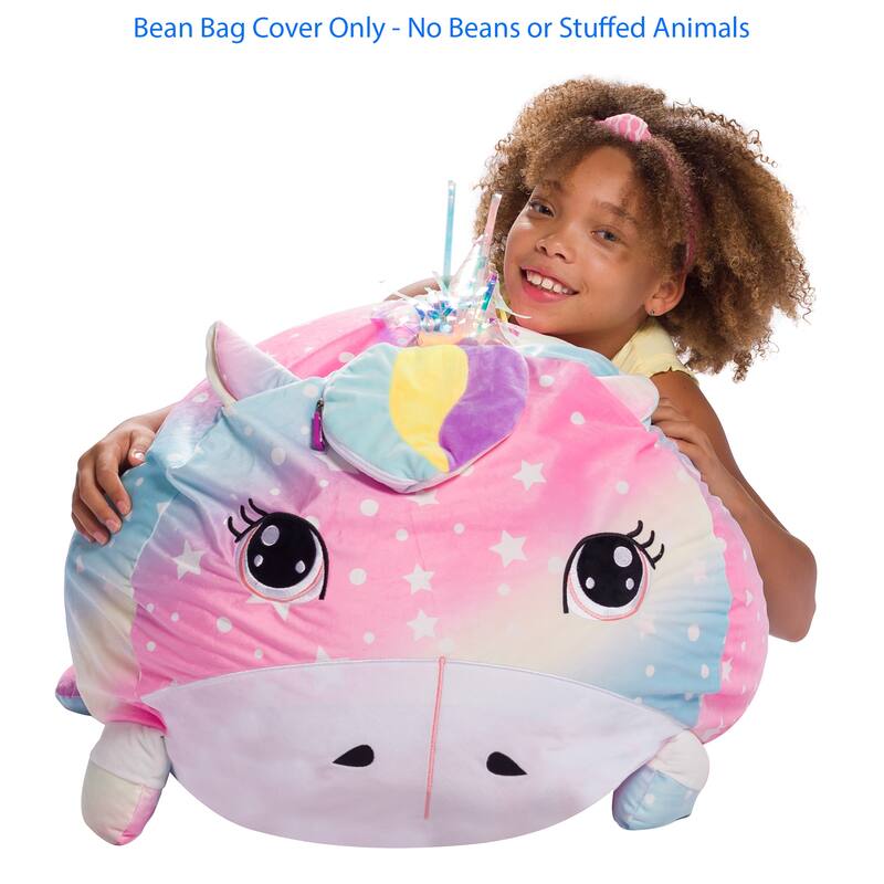 Stuffed Animal Storage Bean Bag Chair Cover only for Kids, Toy Holder - Large - 24 inch - Tie Dye Party Unicorn