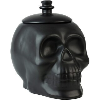 Matte Black Ceramic Skull Cookie Jar
