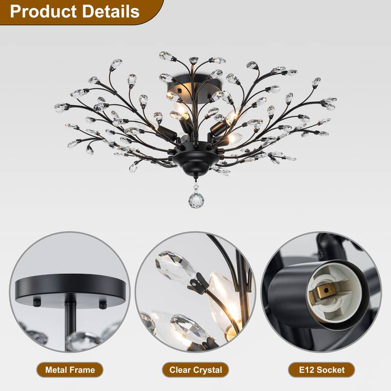 Starsky 5-Light Vintage Crystal Branch Semi-Flush Mount