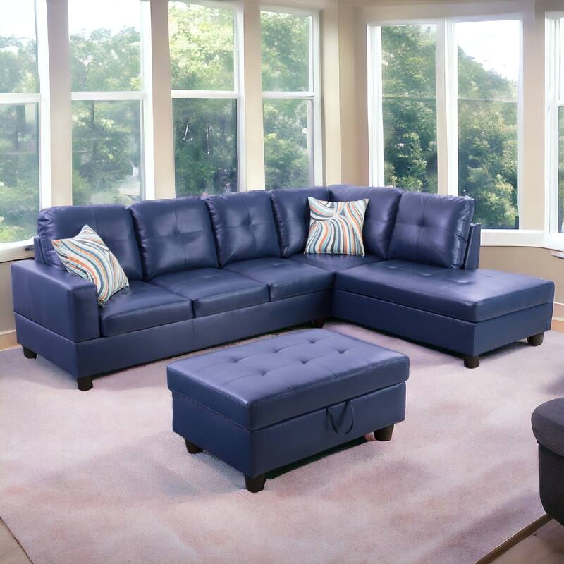KISRAIS 103" Wide 3-Piece Vegan Leather Sectional Sofa Set - 103.5"W*74.5"D*35"H