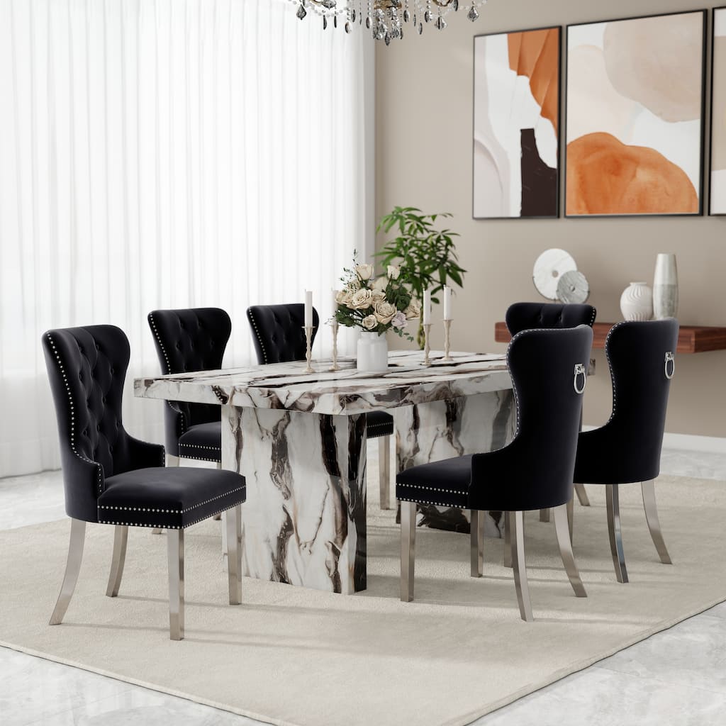 Roundhill Furniture Cavira 7-Piece Modern Faux Marble Dining Set