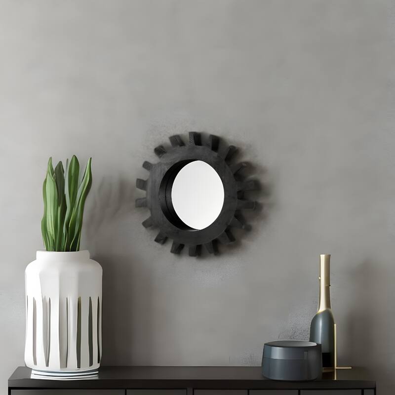 HomeRoots 17" Black Abstract Wood Framed Accent Mirror
