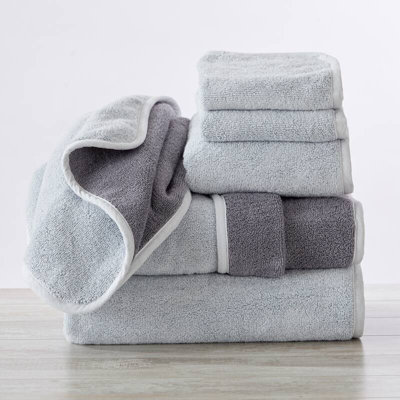 Luxurious Cotton Two-Toned Reversible Towel Set - 6 Piece Set - Grey / Charcoal