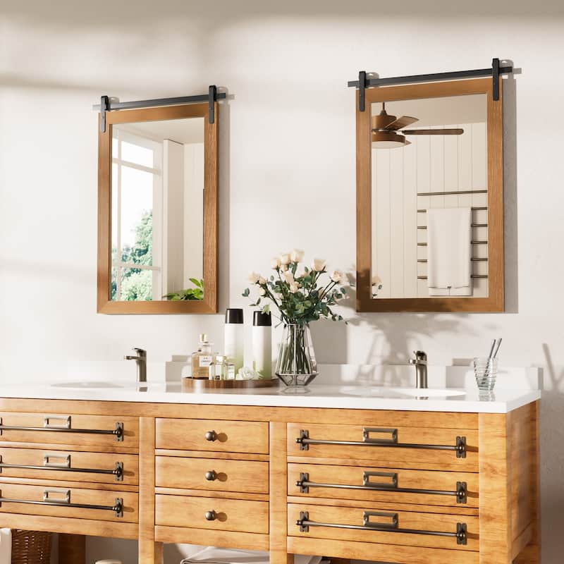 Farmhouse Barn Door Solid Wood Frame Bathroom Vanity Wall Mirror