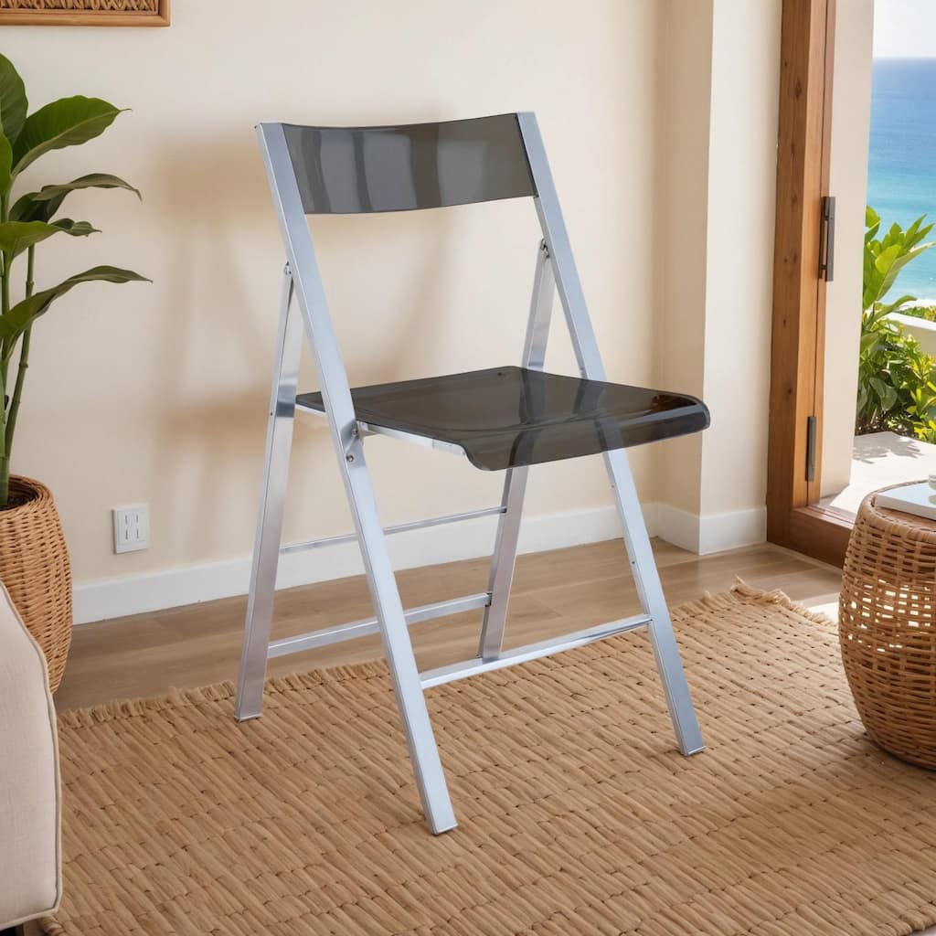 Menno Modern Foldable Acrylic Dining Chair with Gold/Black/Chrome Metal Frame and Transparent Seat for Indoor Outdoor