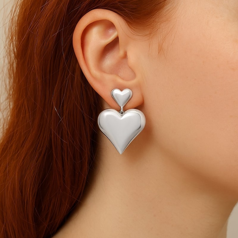 Polished Chunky Double Heart Drop Dangle Earrings