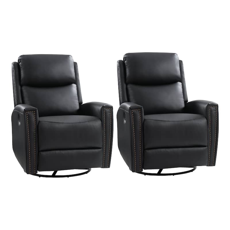 Fiacro 30.31"Wide Modern Genuine Leather Wingback Swivel Rocker Recliner with Nailhead Trims, Set of 2