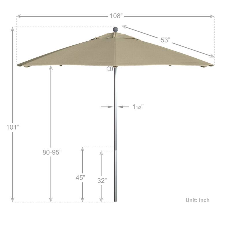 California Umbrella 9' Rd. Aluminum Frame, Fiberglass Rib Patio Umbrella, Push Open,Anodized Silver Finish, Sunbrella Fabric