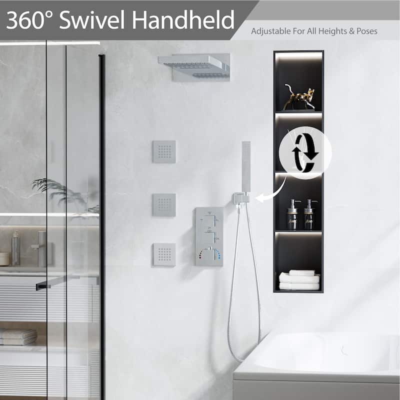 Luxury 3-Way Complete Rain Showerhead with High-pressure Handheld Showerhead&3-Body Jet in Black/Gold/Nickel