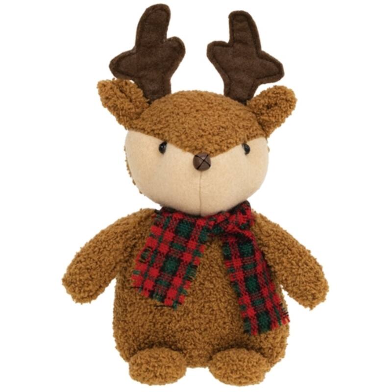 Cozy Christmas Stuffed Reindeer Sitter Plush Winter Decor - 4" x 2.50" x 8" - Brown