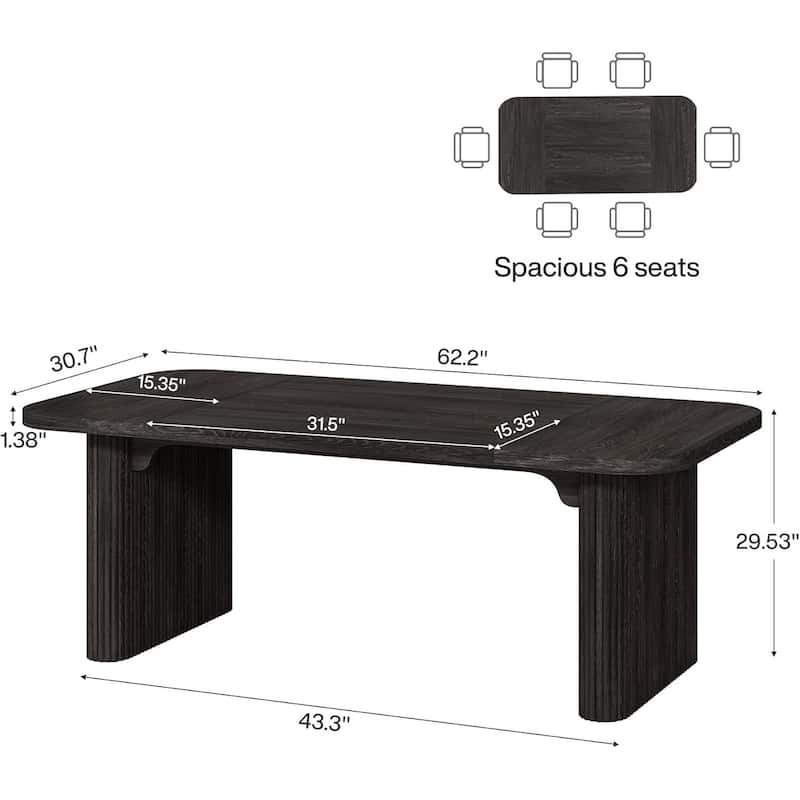 62-Inch Wood Dining Table for 4-6 People Modern Rectangular Kitchen Table for Dining Room Living Room