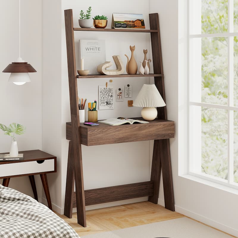Costway Home Office Ladder Desk Wall-Leaning Laptop Workstation with