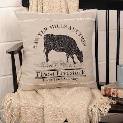 Sawyer Mill Charcoal Cow Pillow 18x18