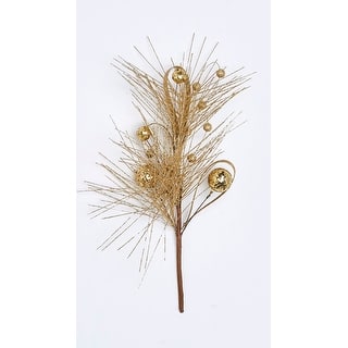 14" Glitter Pine & Ball Pick, Gold, Set of 3