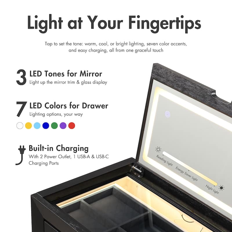 Furniture of America Alaric Modern Black Solid Wood 3-Piece Bedroom Set with 32-inch Makeup Vanity and Nightstand