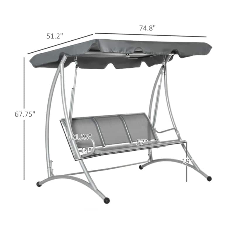 Outdoor Patio Swing Chair for 3 Adults with Adjustable Canopy