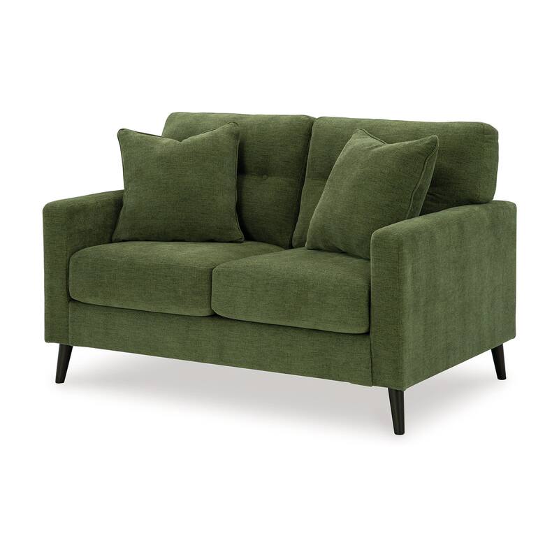 Bixy Loveseat, 57 Inch, Dark Green, Track Armrest, 2 Accent Pillows