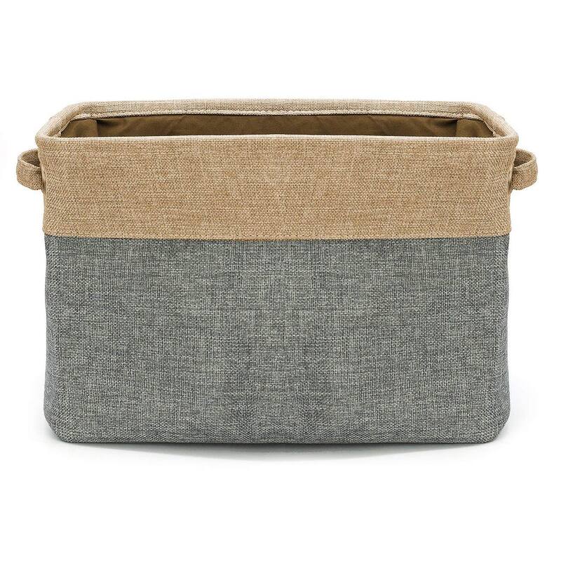 Storage Large Basket Set - Big Rectangular Fabric Collapsible Organizer Bin Box with Carry Handles (3-Pk Grey/Tan)