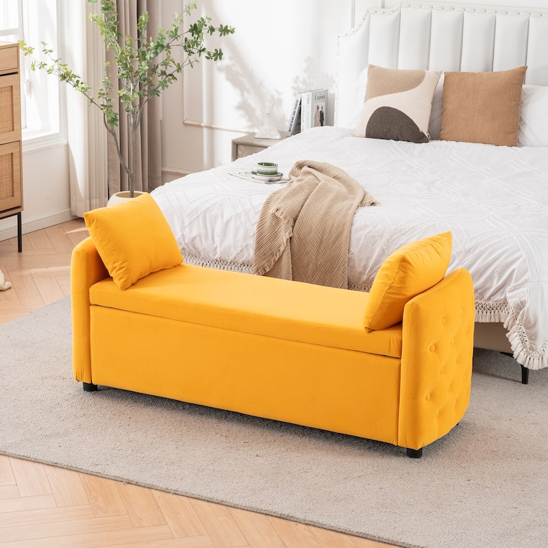 Storage Bench for Bedroom, 60" End of Bed Bench for King Size Bed Modern Upholstered Long Bench with Tufted Arm