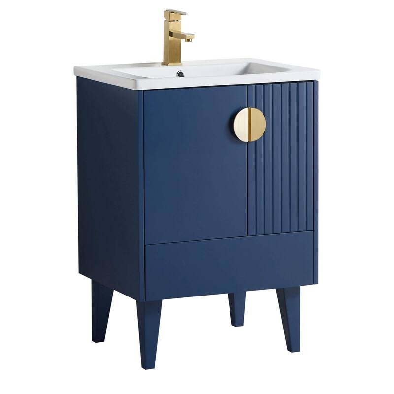 Venezian Single Bathroom Vanity with Sink - 24" - Navy Blue - Satin Brass Handles