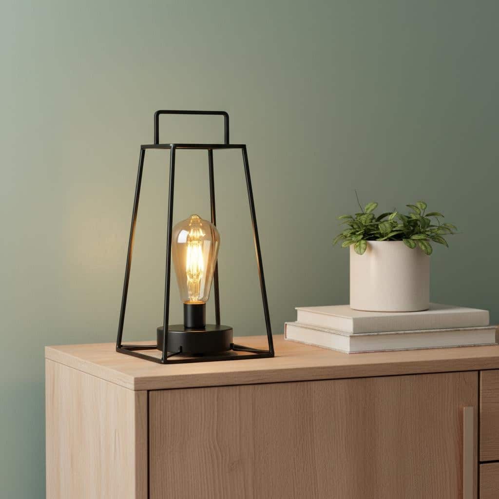 HomeRoots 12" Black Metal Geometric Battery Operated Desk Lamp With Novelty Shade - 4.00 in. x 11.50 in. x 6.00 in.