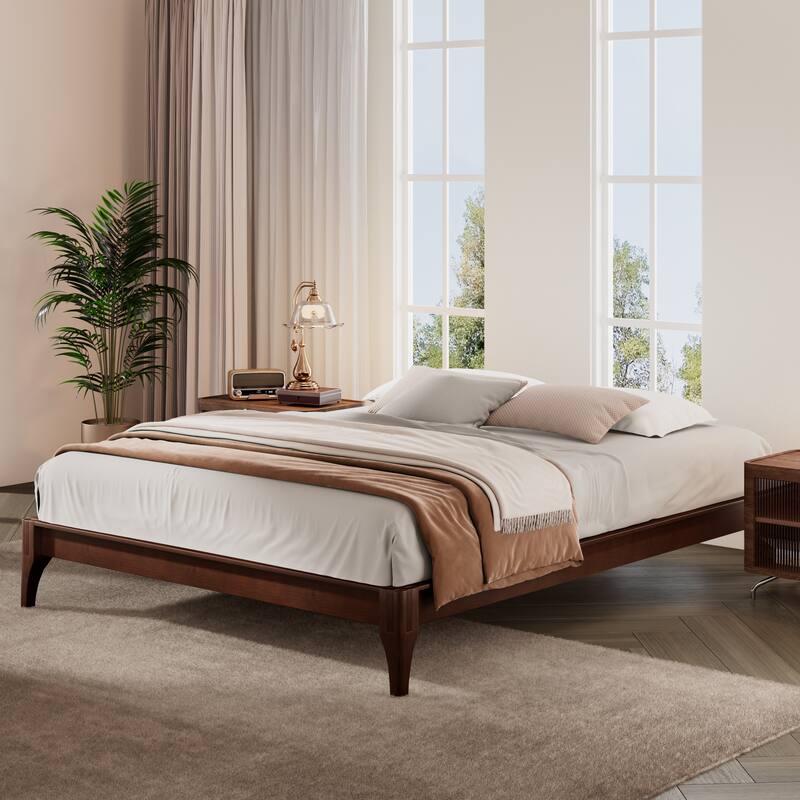 Bamboo Bed Frame Modern Platform Bed Wood Slat Support Low Profile Bed Open Frame with Under Bed Storage and Center Support Legs