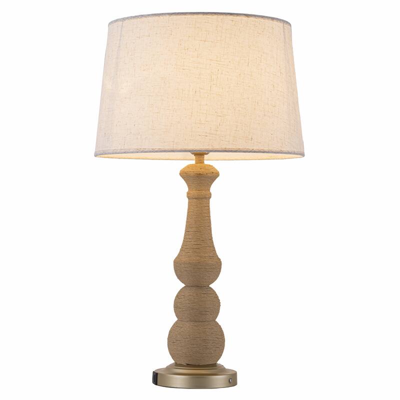 Onda 26" Rattan Table Lamp with USB 3-Way Touch Dimmer - 26 in. - Beige