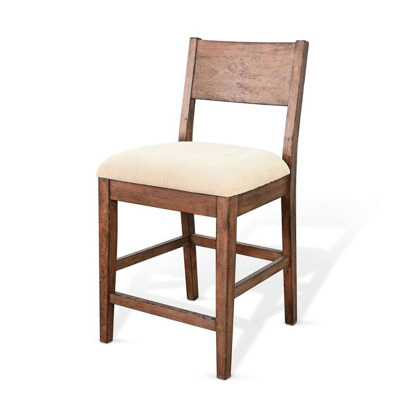 Giby Counter Height Chair Set of 2, Beige Padded Seat, Solid Wood Brown