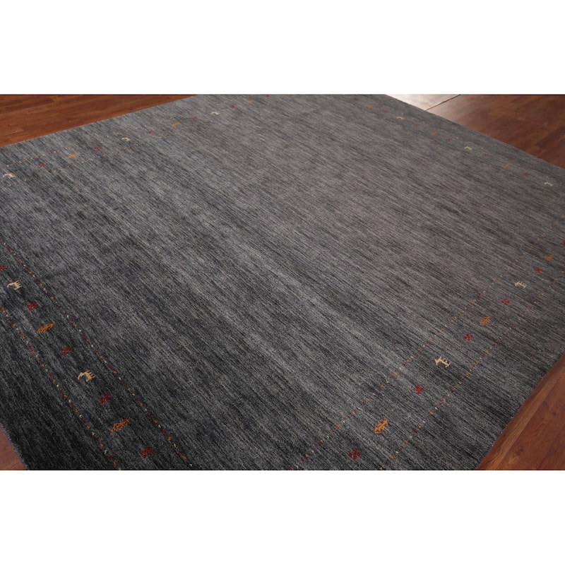 Tribal Gabbeh Indian Area Rug Handmade Grey Wool Carpet - 8'4" x 9'9"