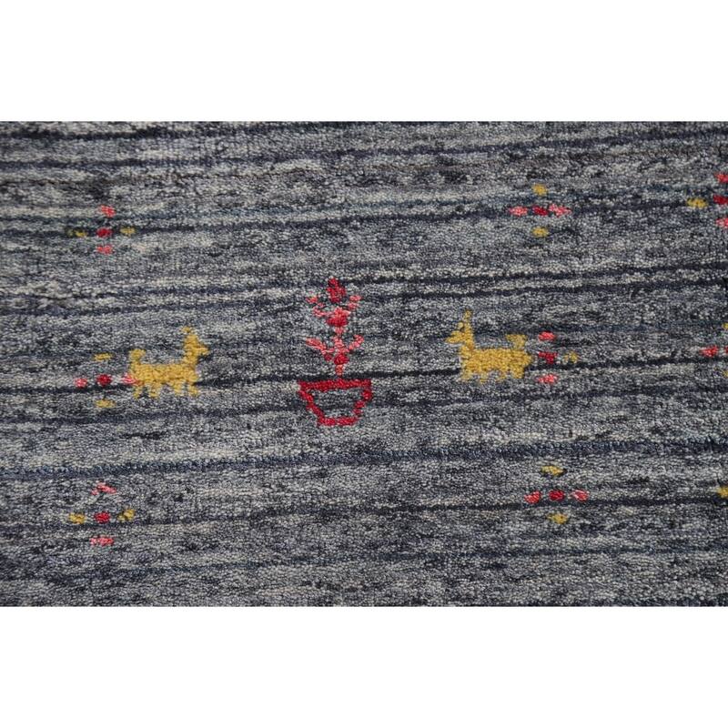 Gray Gabbeh Indian Area Rug Hand-Knotted Wool Carpet - 8'1"x 9'7"