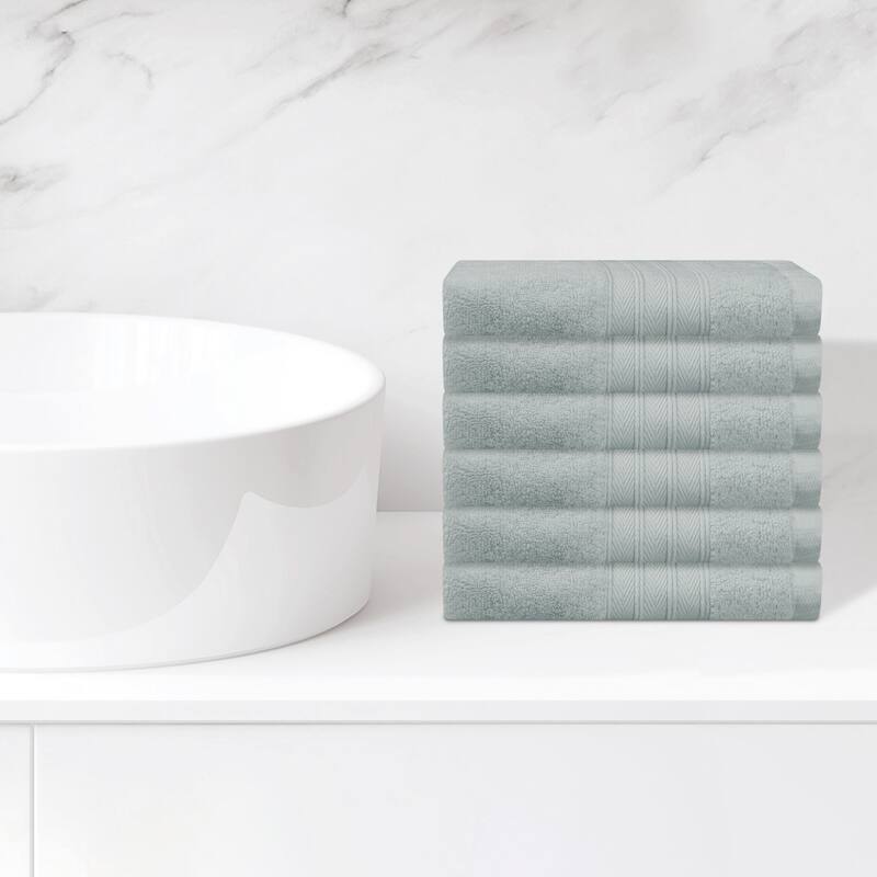 Striped Cotton Bath Washcloths, Absorbent Face Towels, Face and Body Wash Cloth Towels for Hotels, Spa 14" x 14" - Light Grey - 6 Pack