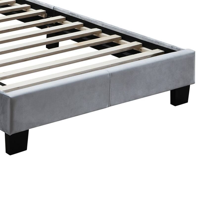 Button Tufted Full Velvet Bed with Curved Headboard, Gray