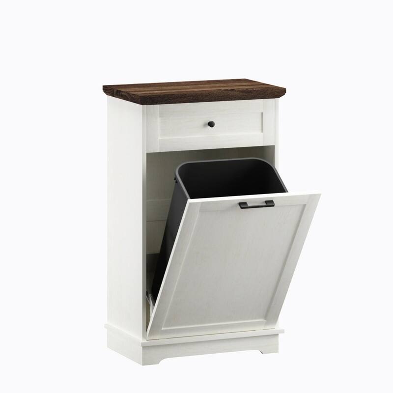 13 Gallon Tilt-Out Trash Can Cabinet, Freestanding Wooden Garbage & Recycling Bin with Hideaway Drawer(Trash Can Not Included)
