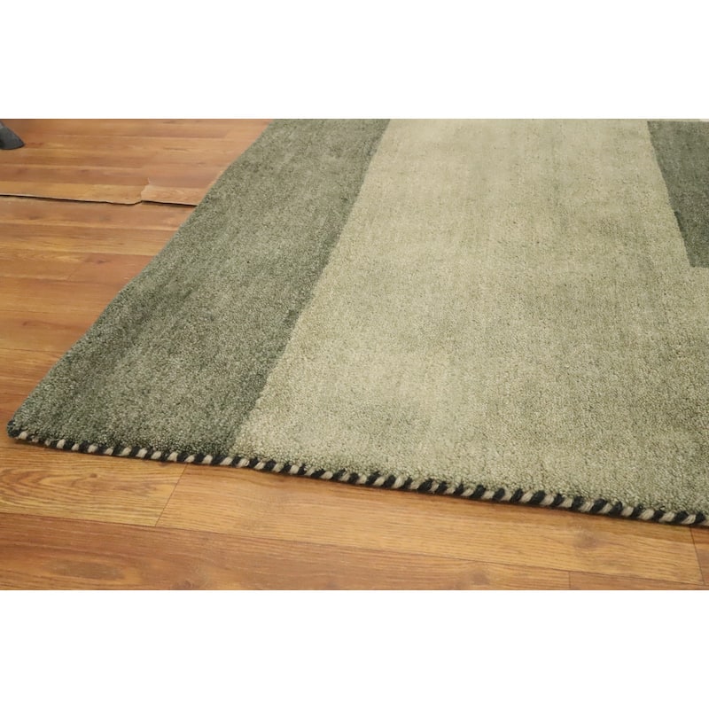 Hand Knotted Oriental 100% Wool Carpet Modern Geometric Green Gabbeh Area Rug - 7' 10'' X 6' 7''