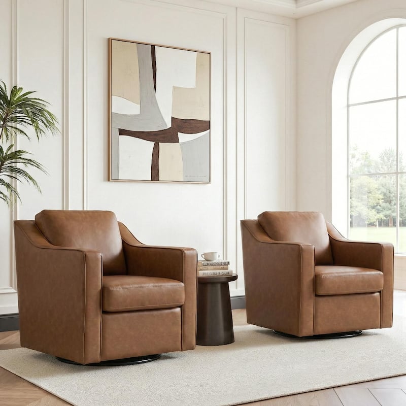 Chenille/Leather Swivel Barrel Chair(Set of 2) Modern Club Chair by UIXE